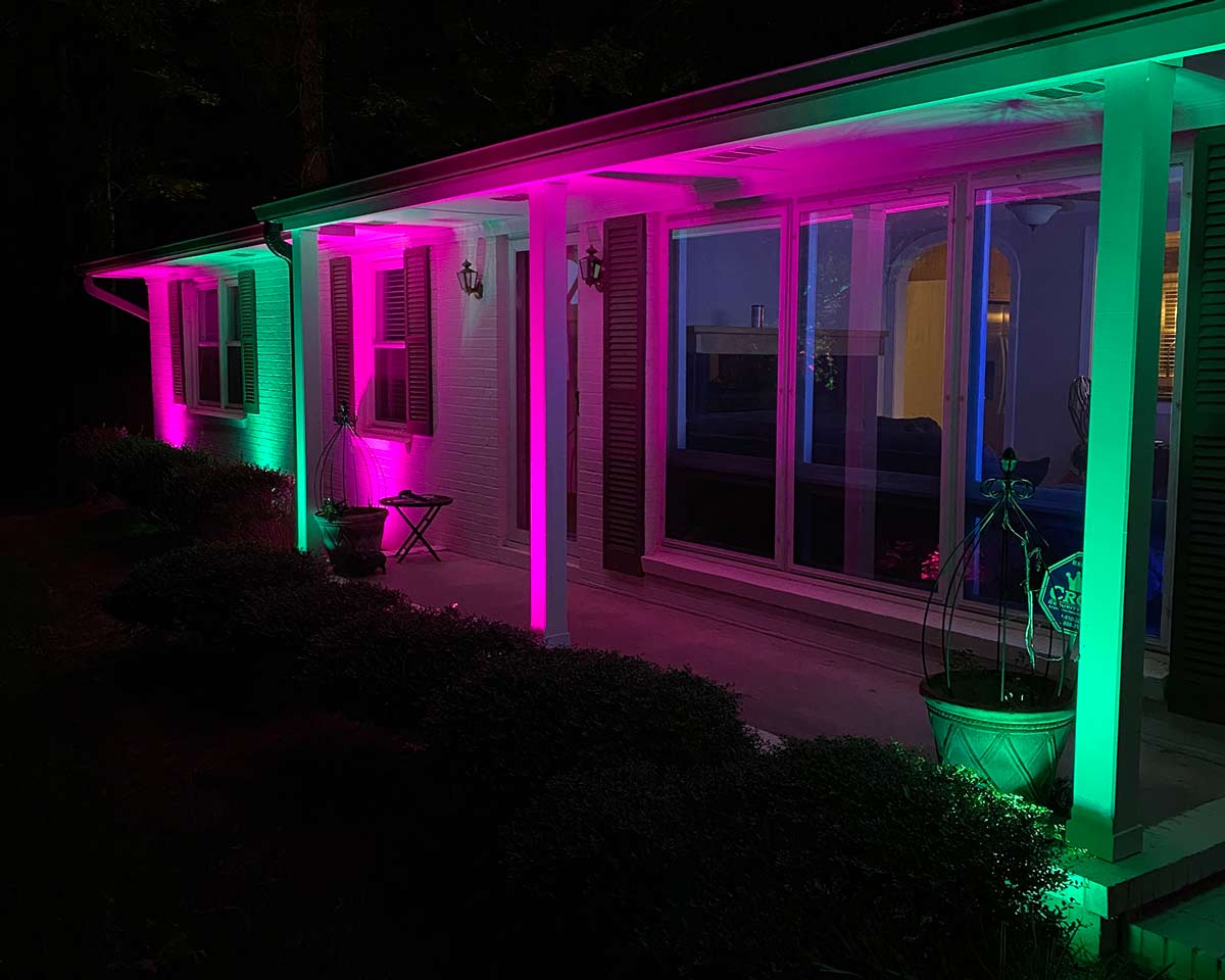 residential colored outdoor lighting installation raleigh