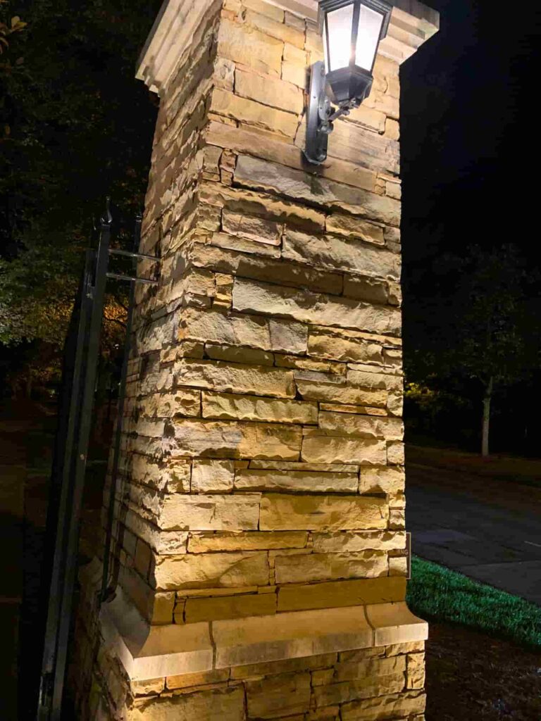 Outdoor lighting installed around an office building exterior